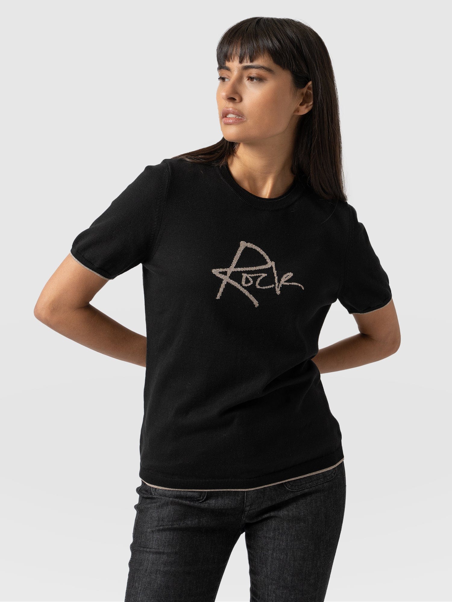 Rock Intarsia Jumper Short Sleeve - Black